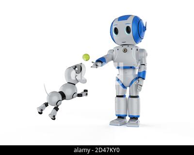 3D-Rendering cute künstliche Intelligenz Roboter mit Hund Roboter Stockfoto