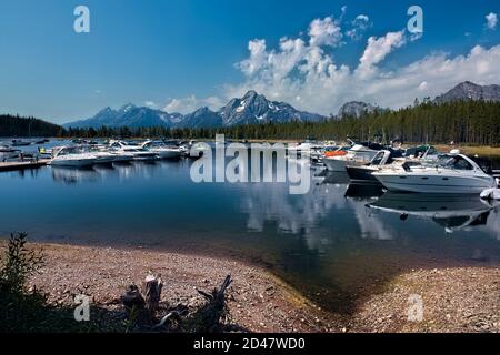 Jackson Lake und Coulter Bay Marina, Grand Teton National Park, Wyoming, USA Stockfoto