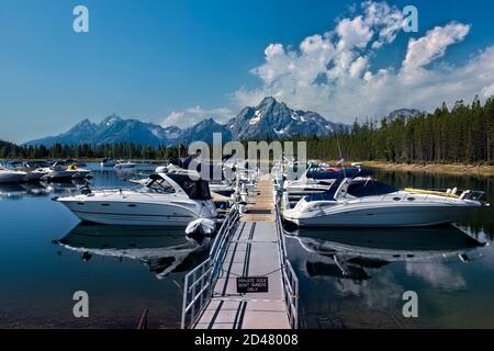 Jackson Lake und Coulter Bay Marina, Grand Teton National Park, Wyoming, USA Stockfoto