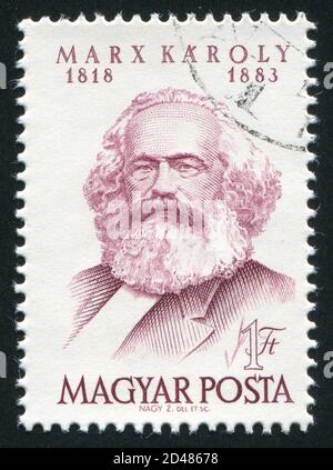 UNGARN - UM 1953: Briefmarke gedruckt von Ungarn, zeigt Karl Marx, um 1953 Stockfoto