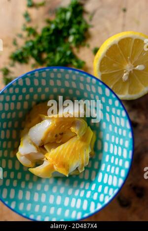 Geräucherter Schellfisch Kedgeree Stockfoto