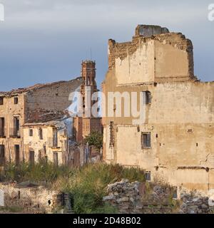 Aufnahme der Ruinen der Belchite Altstadt in Spanien Stockfoto