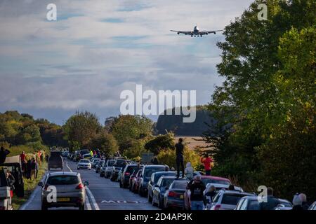 British Airways hat seine gesamte Flotte von 747 zurückgetreten. Der Jumbo-Jet wird für Ersatzteile am Cotswold Airport in Gloucestershire demontiert. Stockfoto