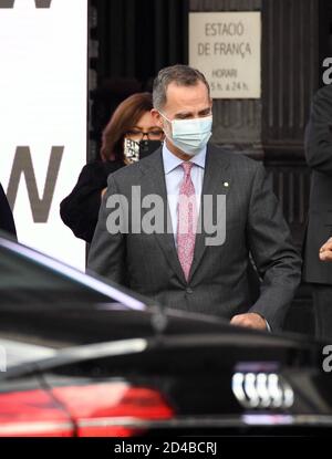 Barcelona, Spanien. Oktober 2020. König Felipe VI mit dem Präsidenten der Regierung Pedro Sanchez Barcelona New Economy Week in Barcelona 09. Oktober 2020 Quelle: CORDON PRESS/Alamy Live News Stockfoto