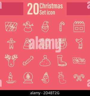frohe weihnachten Linie Stil 20 Set Icon Design, Wintersaison und Dekoration Thema Vektor Illustration Stock Vektor