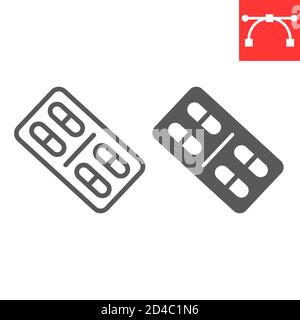 Pillen Linie und Glyphe Symbol, medizinische und Tablette, Medikament Zeichen Vektor-Grafiken, editierbare Schlaganfall lineare Symbol, eps 10. Stock Vektor