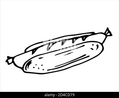 Hot Dog Symbol, Umriss Design. Brötchen mit Wurst, Vektor-Illustration. Dekorativ Stock Vektor