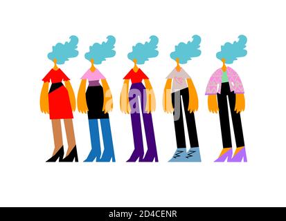 Junge Frau mit Kleidung Sammlung. Kerl in verschiedenen Kleidungsstilen. Zeichengenerator. Stock Vektor