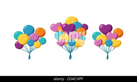 Luftballons für eine Urlaubsüberraschung. Set von Helium Luftballons Bündel. Vektor-Illustration in niedlichen Cartoon-Stil Stock Vektor