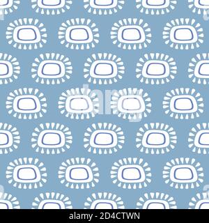 Abstraktes Sonnenmuster. Cute Vektor nahtlose Wiederholung Illustration von Sonnenschein Motive in blau und weiß, Sonnenschein Wetter Hintergrund. Stock Vektor