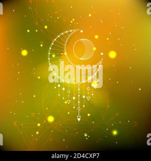 Vektor-Illustration von Heiligen oder mystischen Symbol auf abstraktem Hintergrund. Geometrisches Zeichen in Linien gezeichnet. Mehrfarbig. Für Sie Design und magische Handwerk. Stock Vektor