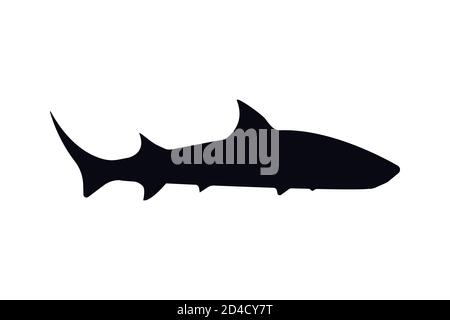 Abstrakte Silhouette eines Hai, tolles Design für jeden Zweck. Schwarze Form Silhouette Zeichen. Isoliert auf weißem Hintergrund. Vektorgrafik. Stock Vektor
