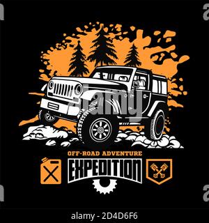 SUV Auto auf schwarz - Elemente für T-Shirt und Emblem - Vektorset Stock Vektor
