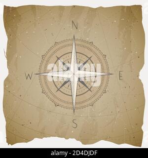 Vektor-Illustration mit einem Vintage-Kompass oder Windrose auf grunge Hintergrund. Mit einfachen Richtungen Nord, Ost, Süd und West. Stock Vektor