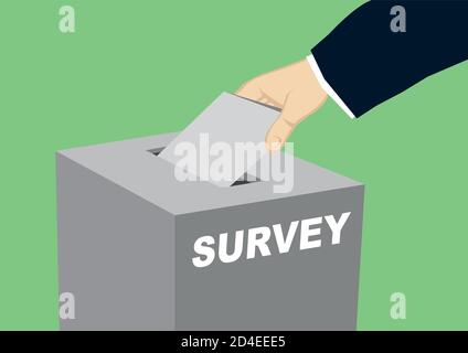 Umfragekonzept - Hand Putting Stimmzettel in der Wahlurne. Flache Vektorgrafik. Stock Vektor