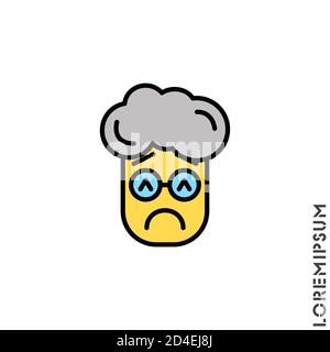Traurig und schlechte Stimmung gelb Emoticon Junge, Mann Symbol Vektor Illustration. Stil. Deprimiert, traurig, betonte Emoji-Symbolvektor, Emotion, trauriges Symbol. Moderne Zimmer Stock Vektor