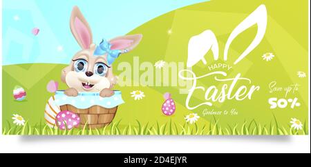 Frohe Ostern 50 Prozent Umsatz Banner flache Vektor-Vorlage Stock Vektor