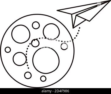 Flugzeug Papier fliegen und Planeten flach Stil Symbol Vektor Illustration Design Stock Vektor