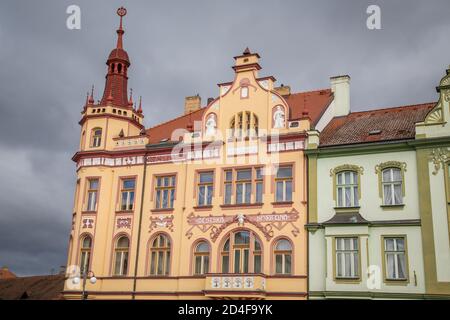 Marktplatz in Vodnany, Tschechische Republik Stockfoto