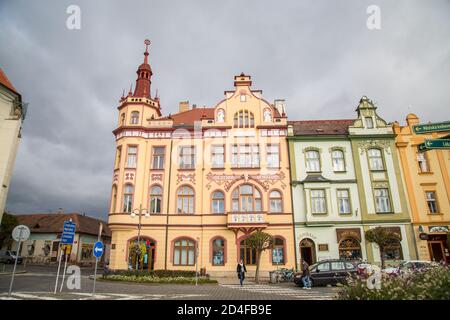 Marktplatz in Vodnany, Tschechische Republik Stockfoto