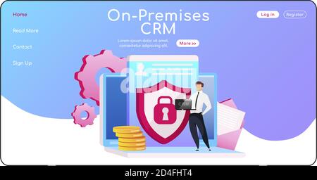Lokale CRM-Landing-Page-Vorlage für flache Farbvektoren Stock Vektor