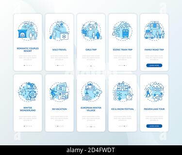Winter Urlaub Ideen und Orte Onboarding mobile App Seite Bildschirm Mit festgelegten Konzepten Stock Vektor