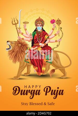 indischer Gott durga in Happy Durga Puja Subh Navratri Hintergrund. vektor-Illustration Stock Vektor