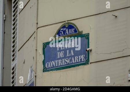 Frenc Straßenschild, Foto Bild ein schöner Panoramablick auf Paris Metropolitan City Stockfoto