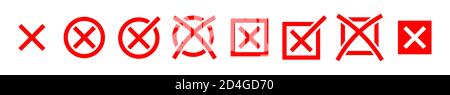 Rote Kreuze Icon Set. Drawnx Markierungen. Vektor keine Symbole festgelegt. Schaltfläche Abbrechen, Ablehnen. Stock Vektor