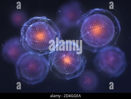 Biotechnologie oder Biotechnologie, Konzept der Schöpfung, Teilung und zelluläre Entwicklung. Hochorganische Technologie mit produktiven Zwecken. Stockfoto