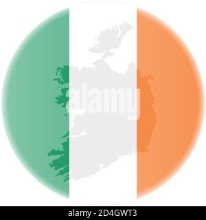 Runde irische Flagge und Karte von irland skizzieren Aufkleber oder Abbildung des Abzeichen-Vektorgrafikes Stock Vektor