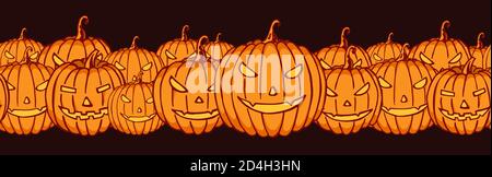 Nahtlose Kürbisse Bordüre Muster. Feier Hintergrund mit Kürbissen. Farbe Cartoon Formen auf Halloween-Thema. Halloween Vektorgrafik. Stock Vektor