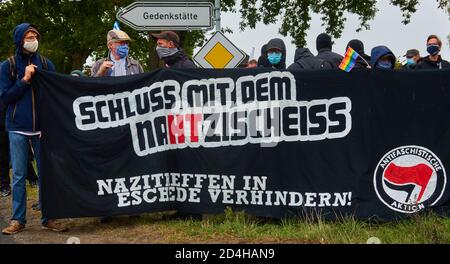 Eschede, 26. September 2020: Plakat von Demonstranten, die das Treffen von Neonazis in ihrer Stadt verhindern wollen Stockfoto