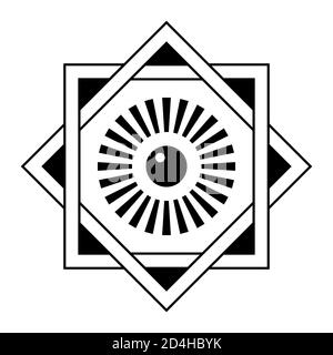 Art déco-Rahmen. Davidstern Vorlage mit Auge in der Mitte. Ineinandergreifend Quadrat und Diamant. Stock Vektor