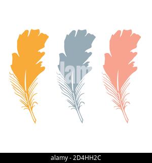 Bunte detaillierte Vogelfedern. Hand bearbeitbaren Elemente gezeichnet, realistischen Stil, Vector Illustration. Stock Vektor