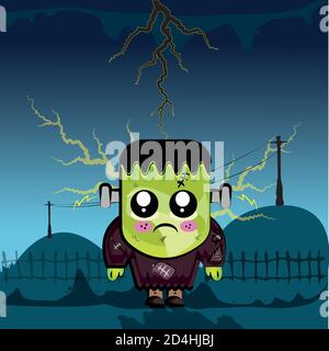 Monster kawaii in einer Donnernacht Stock Vektor