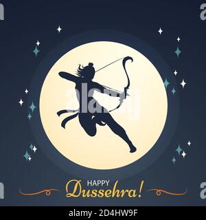 Happy Dussehra Grußposter, schöne Gott RAM Silhouette Illustration Vektor Stock Vektor