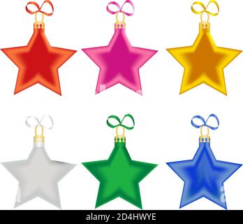 Set von Sternen geformten Dekorationen auf dem Weihnachtsbaum Stock Vektor