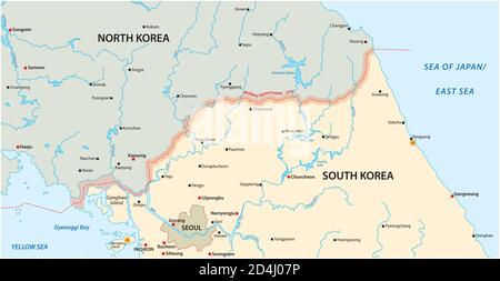 vektorkarte der Grenzregion zwischen Nord und Süd korea Stock Vektor