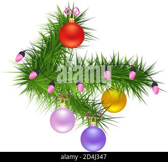 Christbaumzweig mit Kugeln und Girlande Stock Vektor