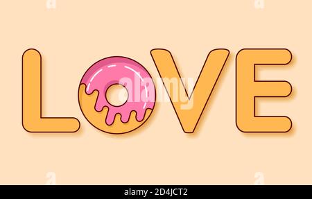 Donut s Glasur.Love Donut.Sweet Rolle.Flat Vektor. Konzept einer romantischen Festkarte, Banner. Stock Vektor