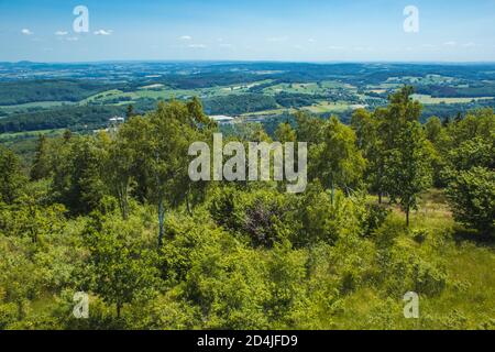 Teutoburger Wald. Blick auf die Landschaft im Naturpark Teutoburger Wald / Egge. Blick vom Velmerstothügel in Nordrhein-Westfalen, Deutschland Stockfoto