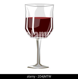 Glas Wein Vector. Rotwein in einem transparenten Glas. Isoliertes Objekt auf weißem Hintergrund. Cartoons im flachen Stil. Stockfoto