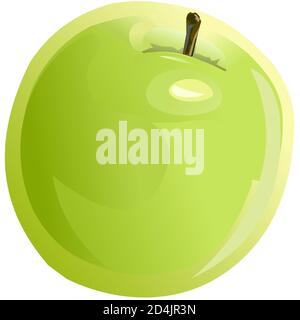 Der Apfel ist grün. Obst im Garten. Ausgereift. Vektordarstellung isoliertes Objekt. Nahaufnahme eines großen Apfels. Flacher Style. Stockfoto