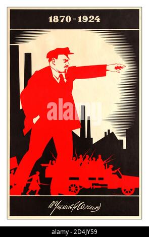 LENIN Vintage Soviet 1937 Poster aus der offiziellen Serie von Plakatentwürfen der Regierung. Sowjetisches Propagandaplakat Lenin 1870-1924 WLADIMIR LENIN (1870-1924). Wladimir Ilich Uljanow, bekannt als Lenin. Russischer kommunistischer Führer. Sowjetisches Lithographieplakat, 1924, von Adolf Strachow, zum Gedenken an den Tod Lenins eine rote Illustration Lenins, die mit Soldaten auf ein Militärfahrzeug im Hintergrund zeigt. Russland, Künstler: A. Strachow, Stockfoto