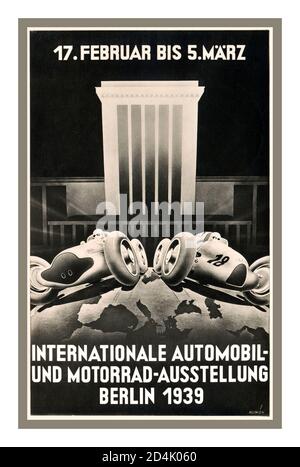BERLIN 1939 AUTOMOBILAUSSTELLUNG Vintage 1930's German Car and Motorrad Internationale Automobil- und Motorradausstellung postmodernistischer Stil Grafikdesign Berlin Deutschland 1939 17. Februar bis 5. März Stockfoto