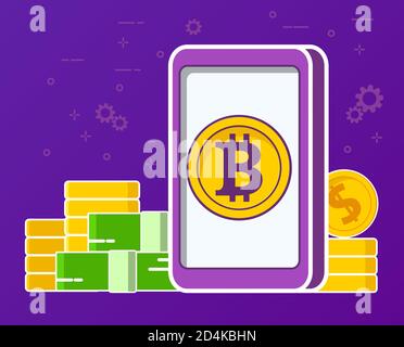 Bitcoin-Smartphone. Financial Business Icon-Konzept. Flachvektor. Stock Vektor
