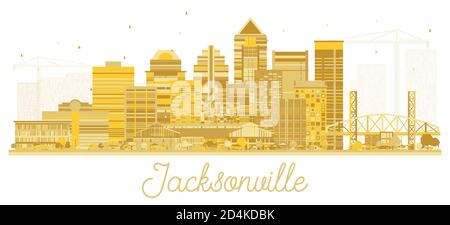 Jacksonville Florida USA City Skyline Silhouette mit goldenen Gebäuden isoliert auf Weiß. Vektorgrafik. Stock Vektor