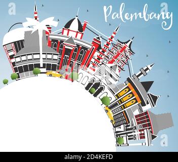 Palembang Indonesia City Skyline mit grauen Gebäuden, blauem Himmel und Kopierraum. Vektorgrafik. Stock Vektor