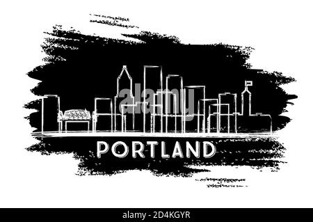 Portland Oregon City Skyline Silhouette. Handgezeichnete Skizze. Business Travel und Tourismus Konzept mit historischer Architektur. Vektorgrafik. Stock Vektor